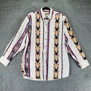 Express Rider Shirt Mens Large White Striped Vintage Long Sleeve Button Up *Read